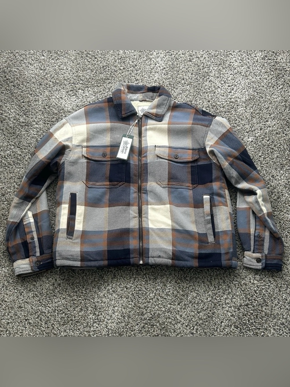 Alpine Design Sherpa Lined Plaid Flannel Shirt Jacket Blue Tan Women’s Medium